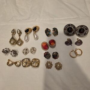 13 Pairs Of Vintage Clip On Earrings